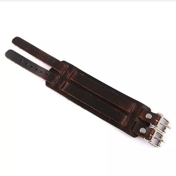 Men's Wide Leather Belt Strap Buckle Adjustable Cuff Bangle Wristband Bracelet - Picture 4 of 9